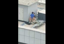 スマホ個人撮影　ガチ物っぽいw 屋上で青姦SEXしてる若い大学生カップルを盗撮…！