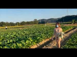 スマホ個人撮影　何かシュールww作業中の農家さんの横を全裸で通り過ぎる変態×露出狂娘w