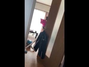 Amateur smartphone POV: Husband films… secretly voyeured my wife changing in our lived-in living room!